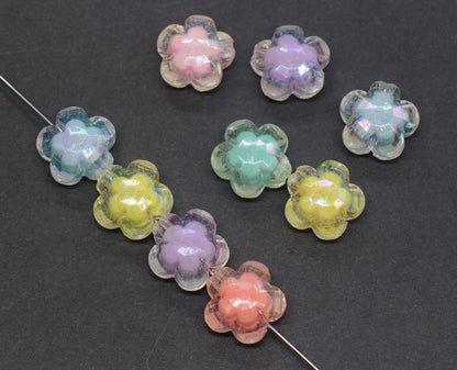 16mm Iridescent AB Flower Beads, Chunky Acrylic Floral Beads for Jewelry Making #1899