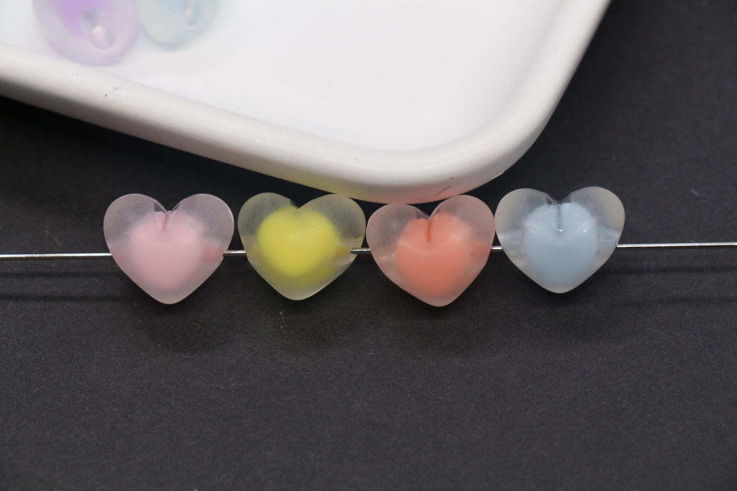 15mm Matte Heart Beads, Chunky Frosted Acrylic Heart Beads for Jewelry Making #1894