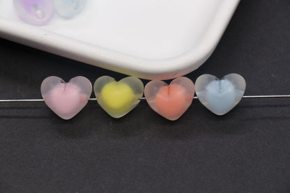 15mm Matte Heart Beads, Chunky Frosted Acrylic Heart Beads for Jewelry Making #1894