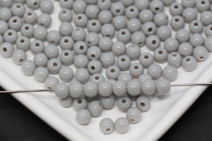 6mm Gray Round Acrylic Beads, Smooth Neutral Spacer Beads for Bracelet Making #822