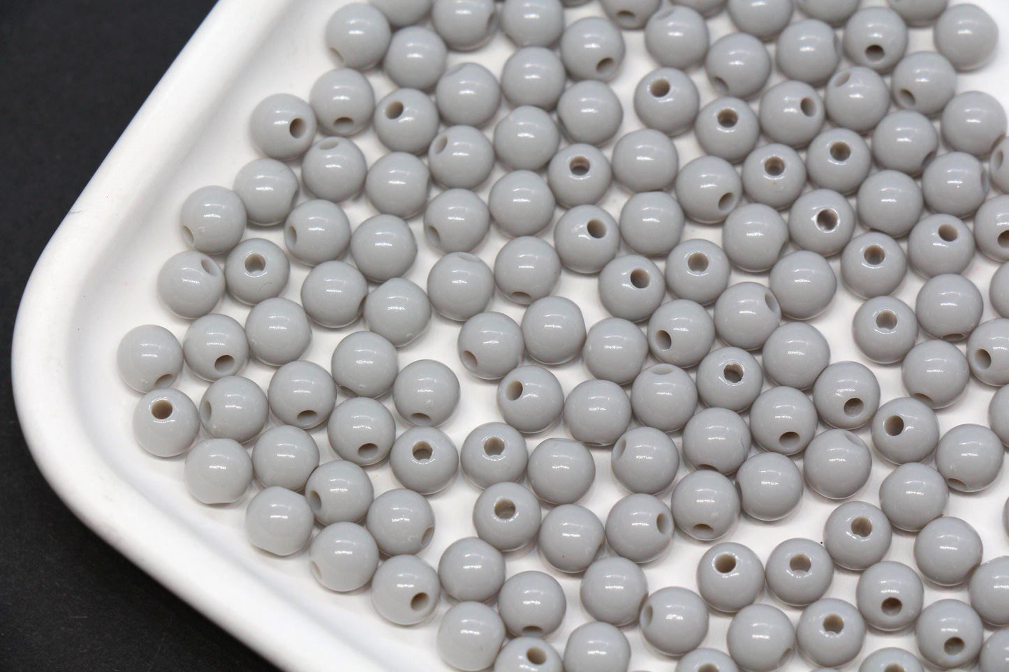 6mm Gray Round Acrylic Beads, Smooth Neutral Spacer Beads for Bracelet Making #822