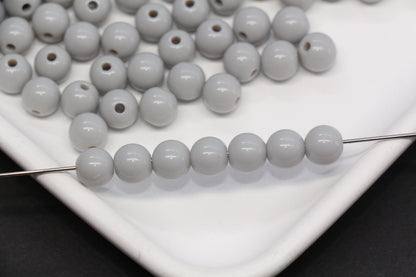 8mm Gray Round Acrylic Beads, Smooth Neutral Spacer Beads for Bracelet Making #823