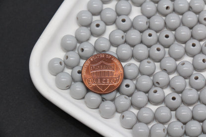 8mm Gray Round Acrylic Beads, Smooth Neutral Spacer Beads for Bracelet Making #823