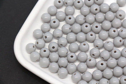 8mm Gray Round Acrylic Beads, Smooth Neutral Spacer Beads for Bracelet Making #823