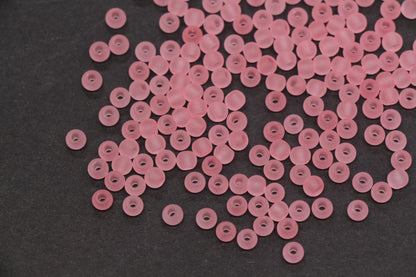 4mm Matte Pink Glass Seed Beads, 6/0 Frosted Rocailles for Bracelet Making & Beading Supplies #1415