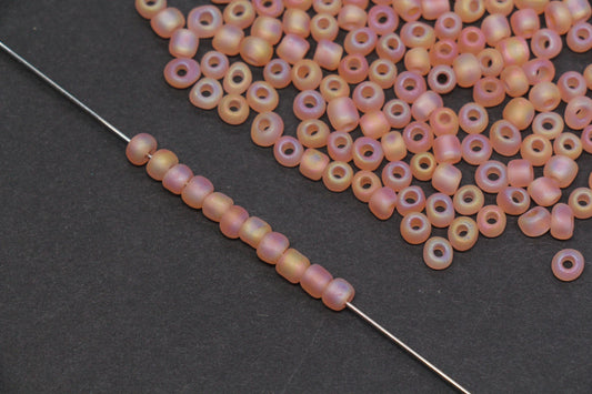 4mm Matte AB Glass Seed Beads, Frosted Iridescent 6/0 Rocailles, Champagne AB Beads for Bracelet Making & Beading Supplies #1412