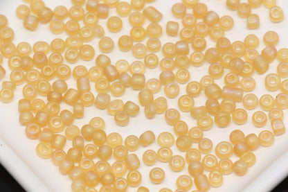 4mm Matte Champagne AB Glass Seed Beads, Frosted Iridescent 6/0 Rocailles, Metallic Seed Beads for Bracelet Making & Beading Supplies #1165