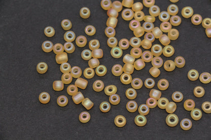 4mm Matte Champagne AB Glass Seed Beads, Frosted Iridescent 6/0 Rocailles, Metallic Seed Beads for Bracelet Making & Beading Supplies #1165