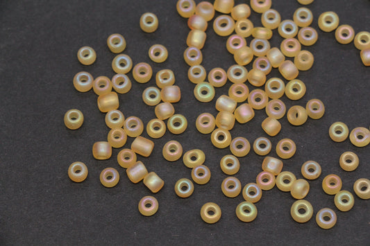 4mm Matte Champagne AB Glass Seed Beads, Frosted Iridescent 6/0 Rocailles, Metallic Seed Beads for Bracelet Making & Beading Supplies #1165