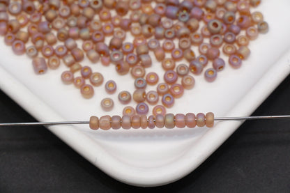 4mm Matte Metallic AB Glass Seed Beads, Frosted Iridescent 6/0 Rocailles, Seed Beads for Bracelet Making & Beading Supplies #1178