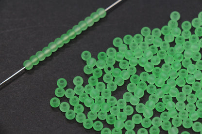 4mm Matte Green Glass Seed Beads, Frosted Green 6/0 Rocailles, Round Seed Beads for Bracelet Making, Jewelry Making & Beading Supplies #1419