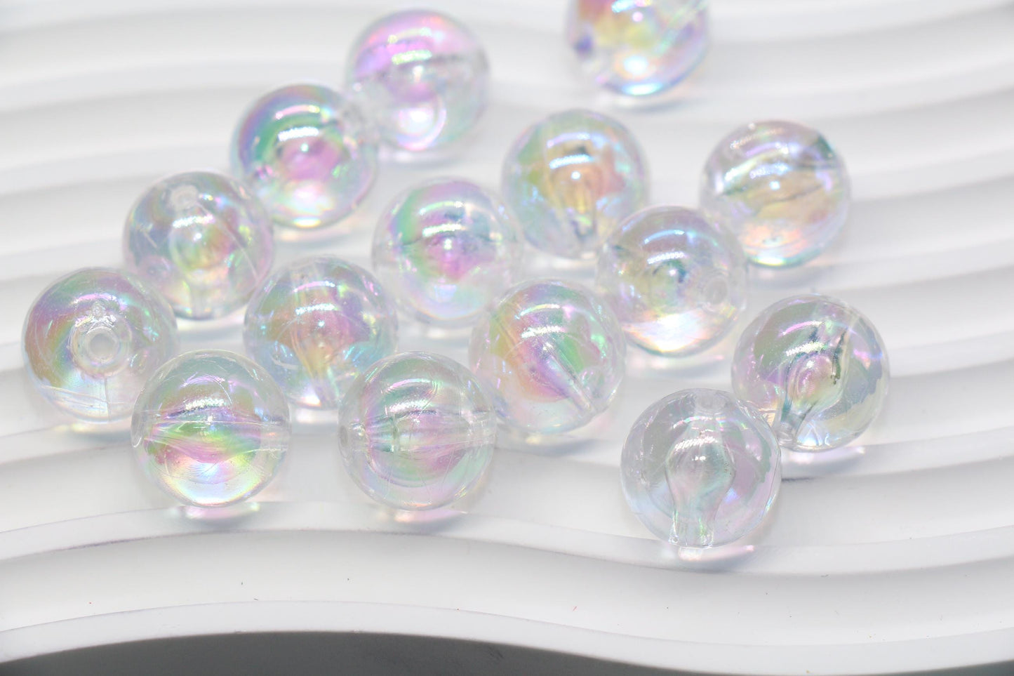 16mm Iridescent Clear Acrylic Gumball Beads, Large Round Bracelet Beads for Jewelry Making, DIY Craft Supplies #1709