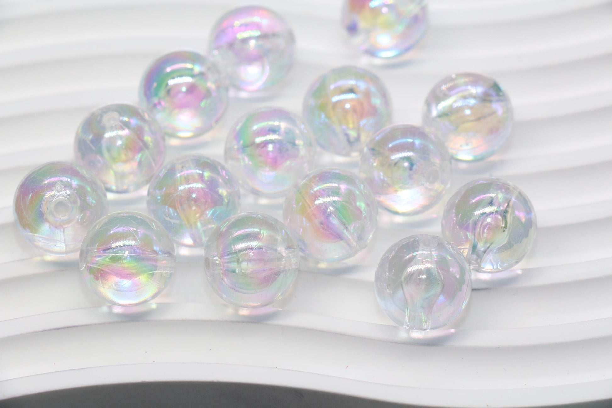 16mm Iridescent Clear Acrylic Gumball Beads, Large Round Bracelet Beads for Jewelry Making, DIY Craft Supplies #1709
