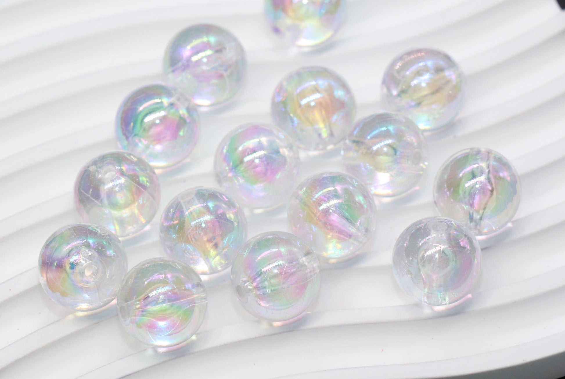 16mm Iridescent Clear Acrylic Gumball Beads, Large Round Bracelet Beads for Jewelry Making, DIY Craft Supplies #1709