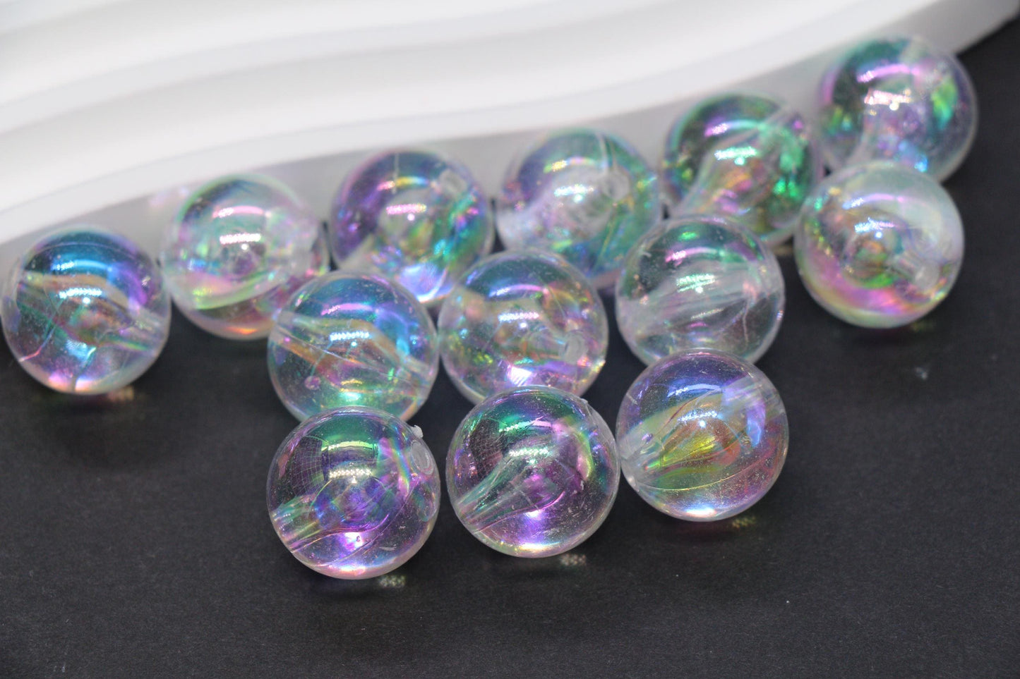 16mm Iridescent Clear Acrylic Gumball Beads, Large Round Bracelet Beads for Jewelry Making, DIY Craft Supplies #1709