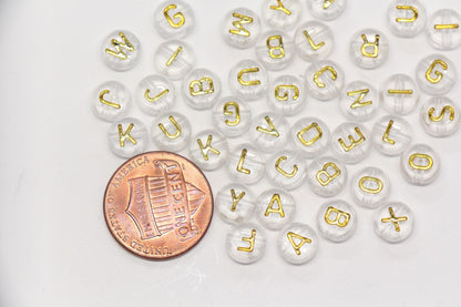 7mm Clear Gold Alphabet Letter Beads, Random Mixed Acrylic ABC Beads for Bracelets, Jewelry Making DIY Craft Supplies #637