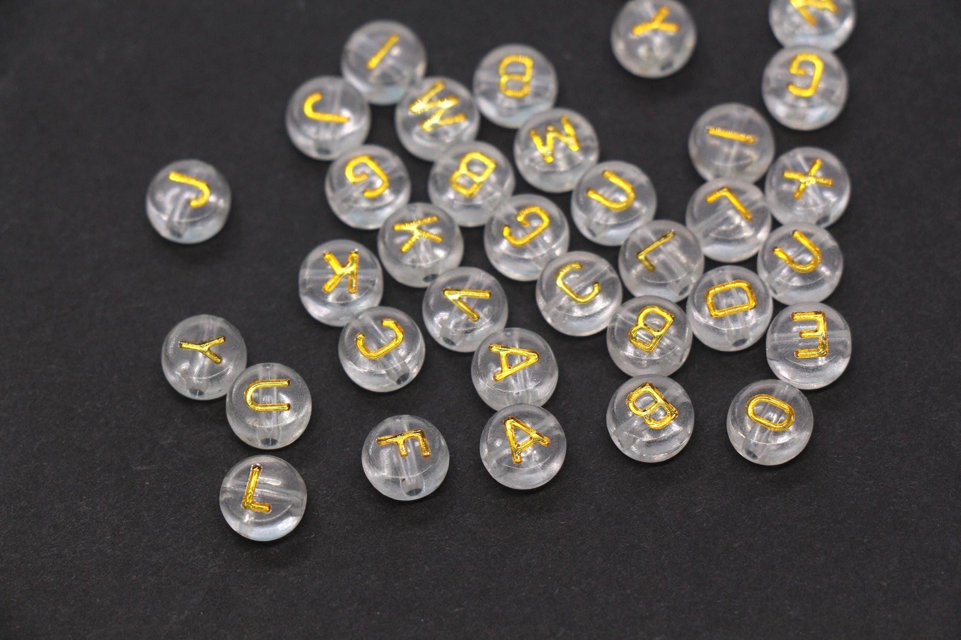 7mm Clear Gold Alphabet Letter Beads, Random Mixed Acrylic ABC Beads for Bracelets, Jewelry Making DIY Craft Supplies #637