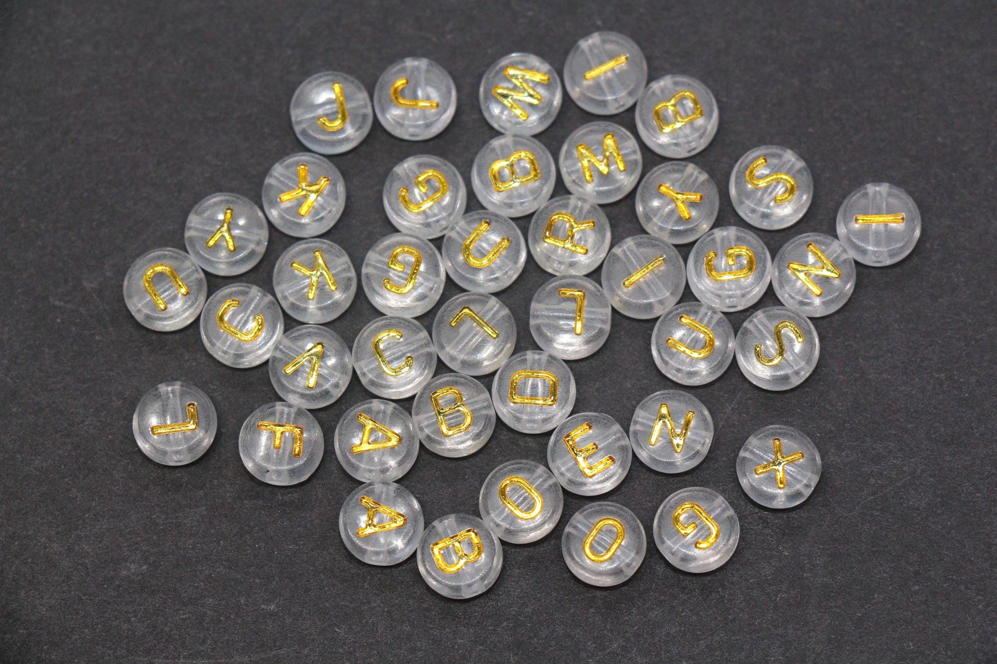 7mm Clear Gold Alphabet Letter Beads, Random Mixed Acrylic ABC Beads for Bracelets, Jewelry Making DIY Craft Supplies #637