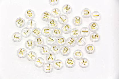 7mm Clear Gold Alphabet Letter Beads, Random Mixed Acrylic ABC Beads for Bracelets, Jewelry Making DIY Craft Supplies #637
