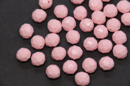 10mm Pink Faceted Gumball Beads, Round Acrylic Bracelet Beads for Jewelry Making #572