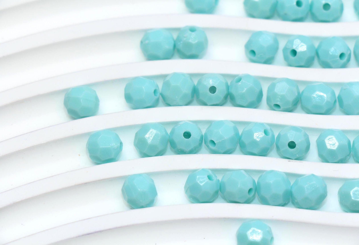 8mm Aqua Teal Faceted Acrylic Beads, Round Bracelet Beads for Jewelry Making #559