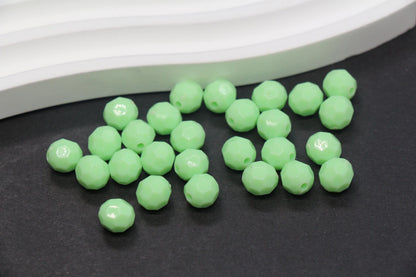 8mm Light Green Faceted Acrylic Beads, Round Bracelet Beads for Jewelry Making #552