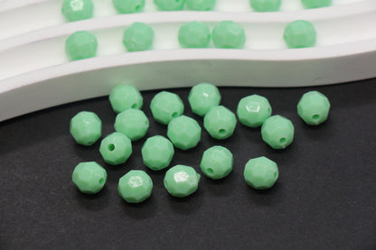 8mm Mint Green Faceted Acrylic Beads, Round Bracelet Beads for Jewelry Making #557