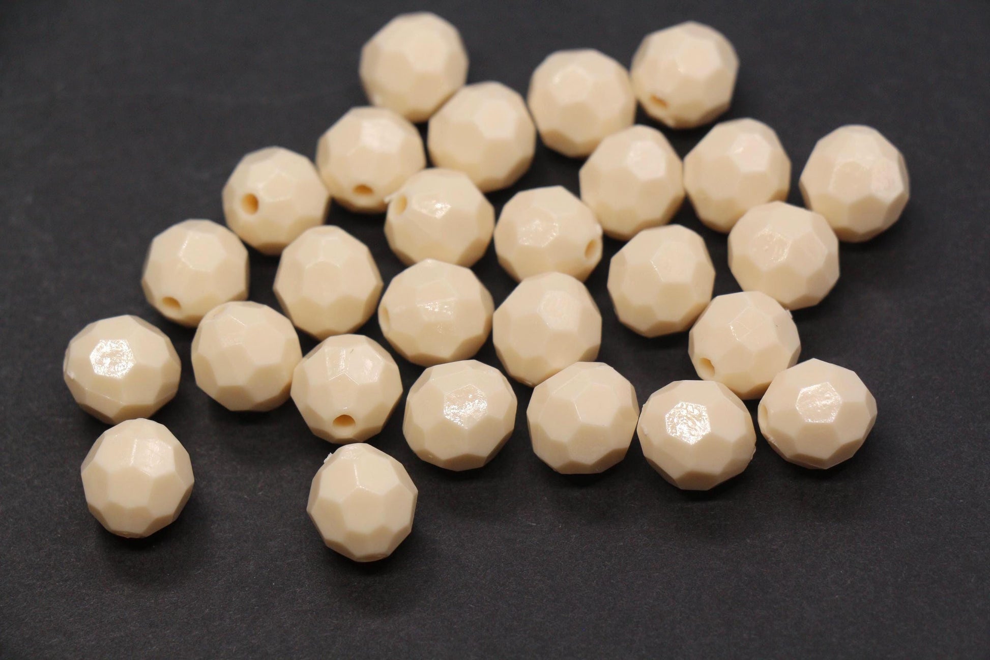 10mm Beige Faceted Acrylic Beads, Round Neutral Bracelet Beads for Jewelry Making #557