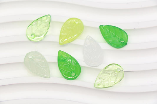 Green Leaf Acrylic Beads, Translucent Leaf Charm Beads for Jewelry Making, Nature DIY Craft Supplies
