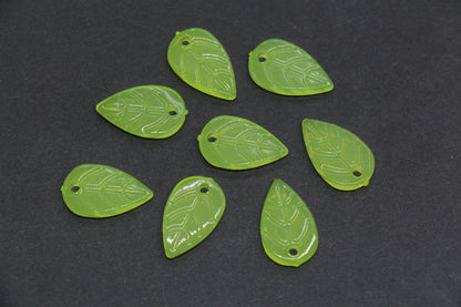 Green Leaf Acrylic Beads, Translucent Leaf Charm Beads for Jewelry Making, Nature DIY Craft Supplies