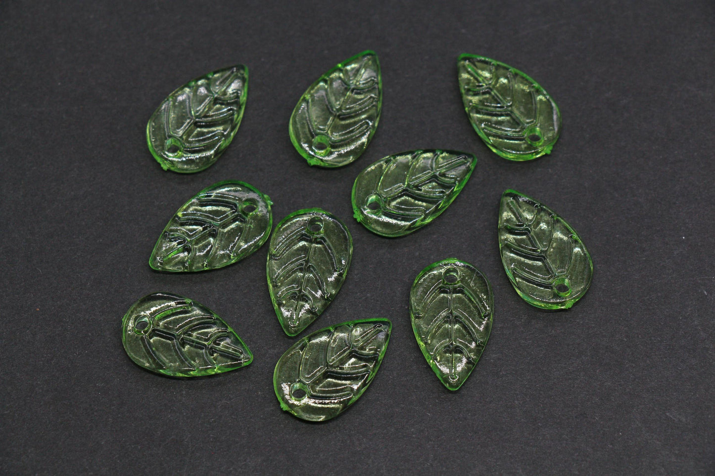 Green Leaf Acrylic Beads, Translucent Leaf Charm Beads for Jewelry Making, Nature DIY Craft Supplies