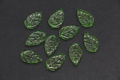 Green Leaf Acrylic Beads, Translucent Leaf Charm Beads for Jewelry Making, Nature DIY Craft Supplies