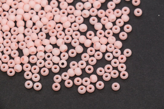 4mm Matte Light Peach Glass Seed Beads, Frosted Blush Pink Rocailles Beads, 6/0 Round Seed Beads, Beads for Jewelry Making #1155