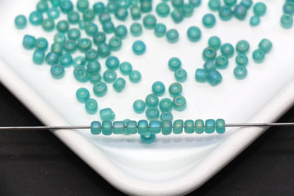 4mm Matte Teal Green Glass Seed Beads, Frosted Round Rocailles, Sea Green Beading Supplies for Jewelry Making #1023