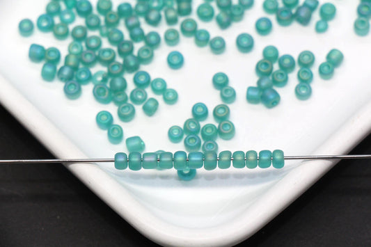 4mm Matte Teal Green Glass Seed Beads, Frosted Round Rocailles, Sea Green Beading Supplies for Jewelry Making #1023