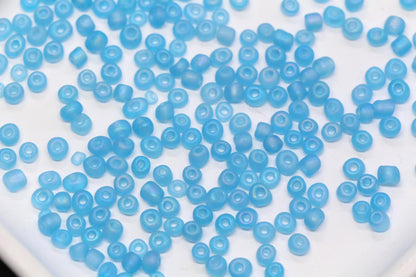 4mm Matte Sky Blue Glass Seed Beads, Frosted Round Rocailles, Baby Blue Beading Supplies for Jewelry Making #1180