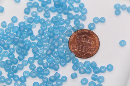 4mm Matte Sky Blue Glass Seed Beads, Frosted Round Rocailles, Baby Blue Beading Supplies for Jewelry Making #1180