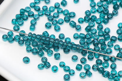 4mm Transparent Teal Green Glass Seed Beads, Glossy Round Rocailles, Emerald Teal Beading Supplies for Jewelry Making #1180
