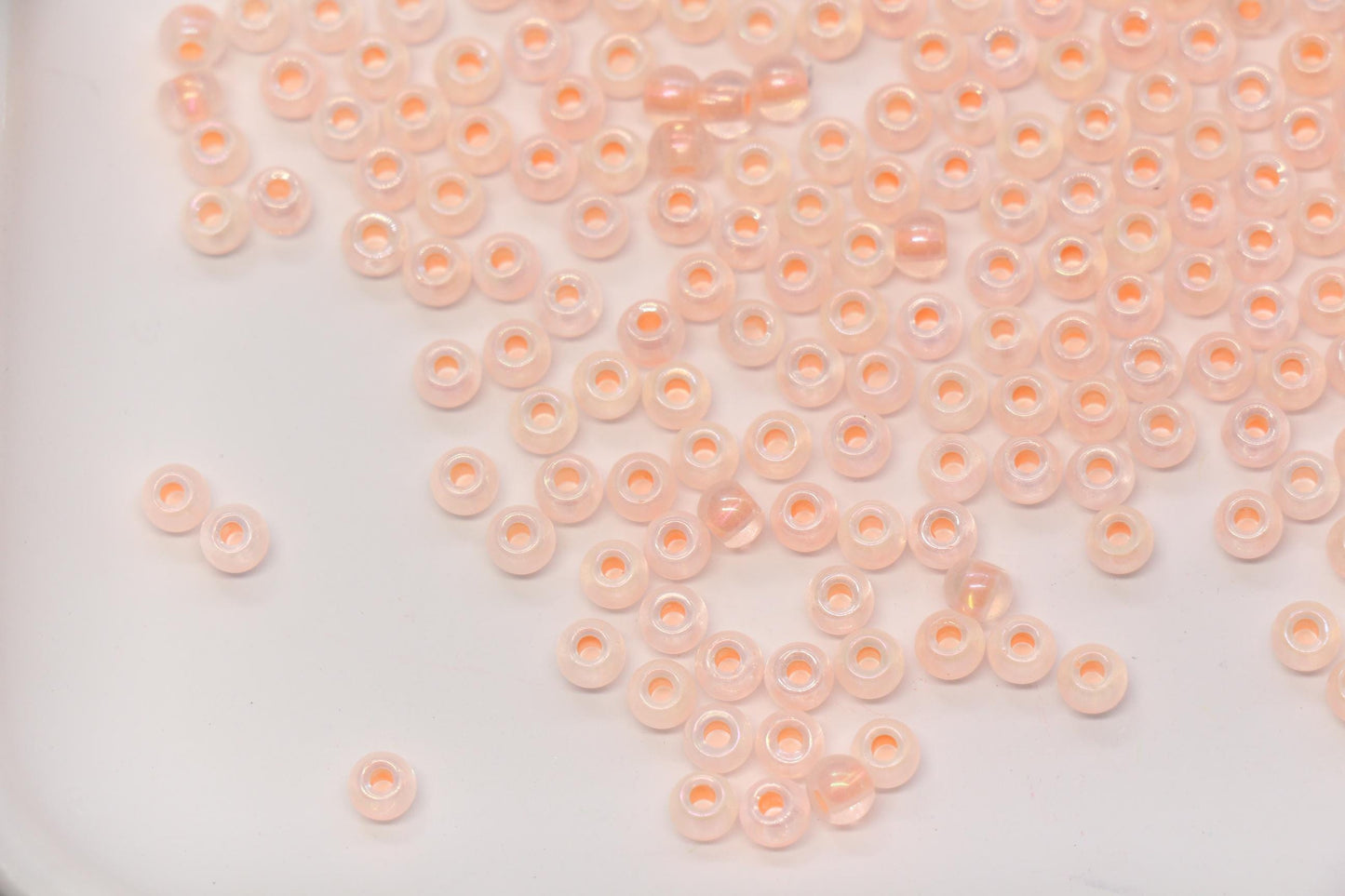 4mm Glow in the Dark Iridescent Glass Seed Beads, Transparent Peach Lined Rocailles, Luminous Beading Supplies #1025