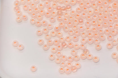4mm Glow in the Dark Iridescent Glass Seed Beads, Transparent Peach Lined Rocailles, Luminous Beading Supplies #1025