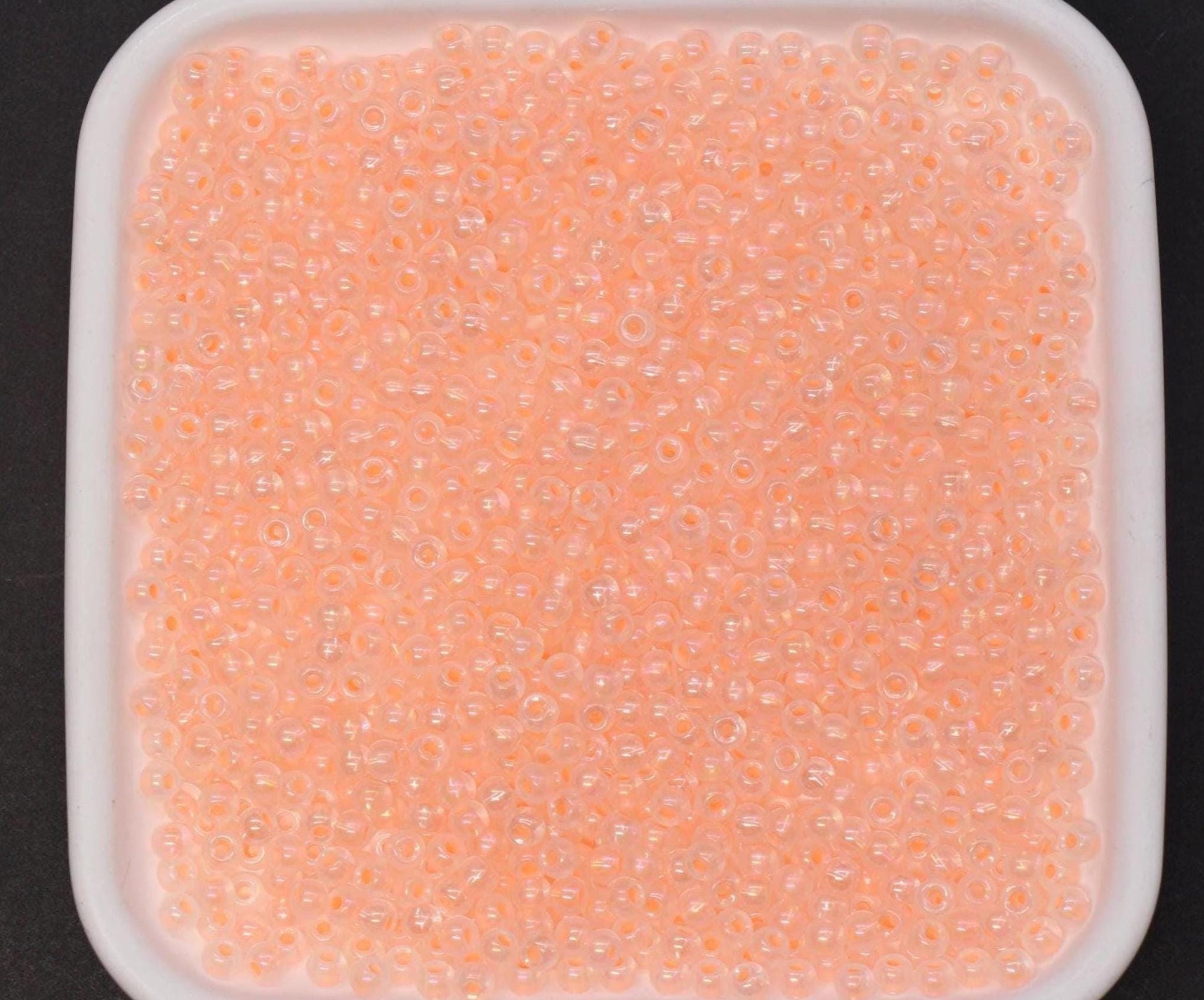 4mm Glow in the Dark Iridescent Glass Seed Beads, Transparent Peach Lined Rocailles, Luminous Beading Supplies #1025