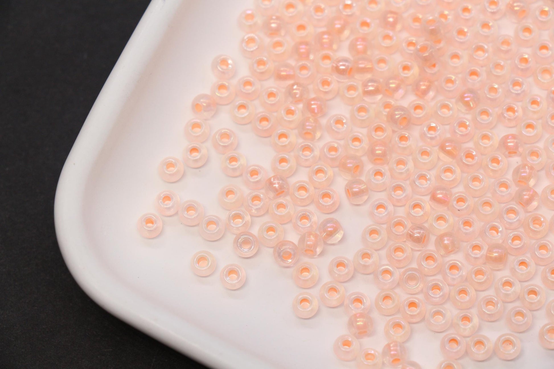 4mm Glow in the Dark Iridescent Glass Seed Beads, Transparent Peach Lined Rocailles, Luminous Beading Supplies #1025
