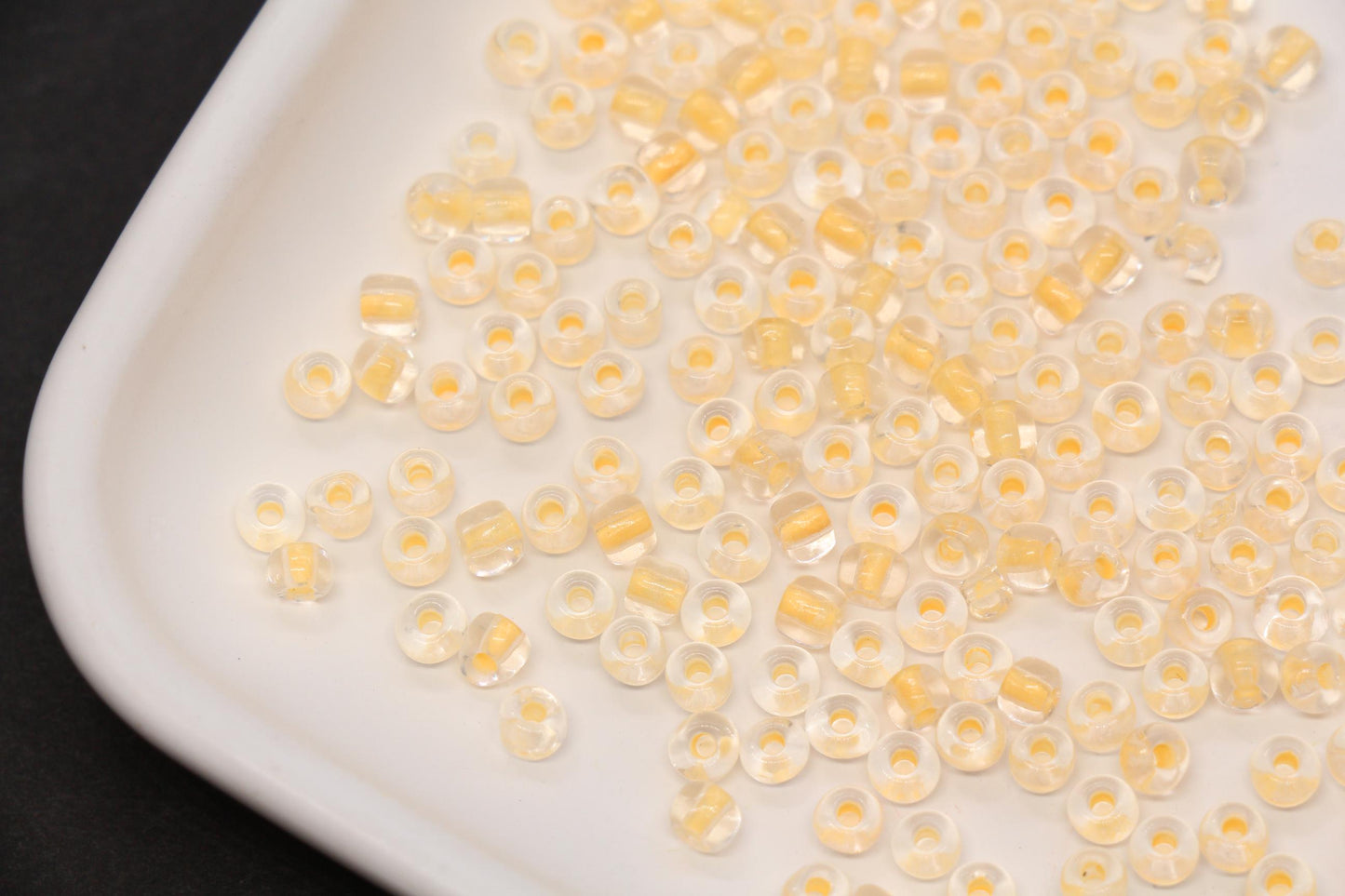 4mm Glow in the Dark Glass Seed Beads, Transparent Orange Lined Rocailles, Luminous Beading Supplies #1024