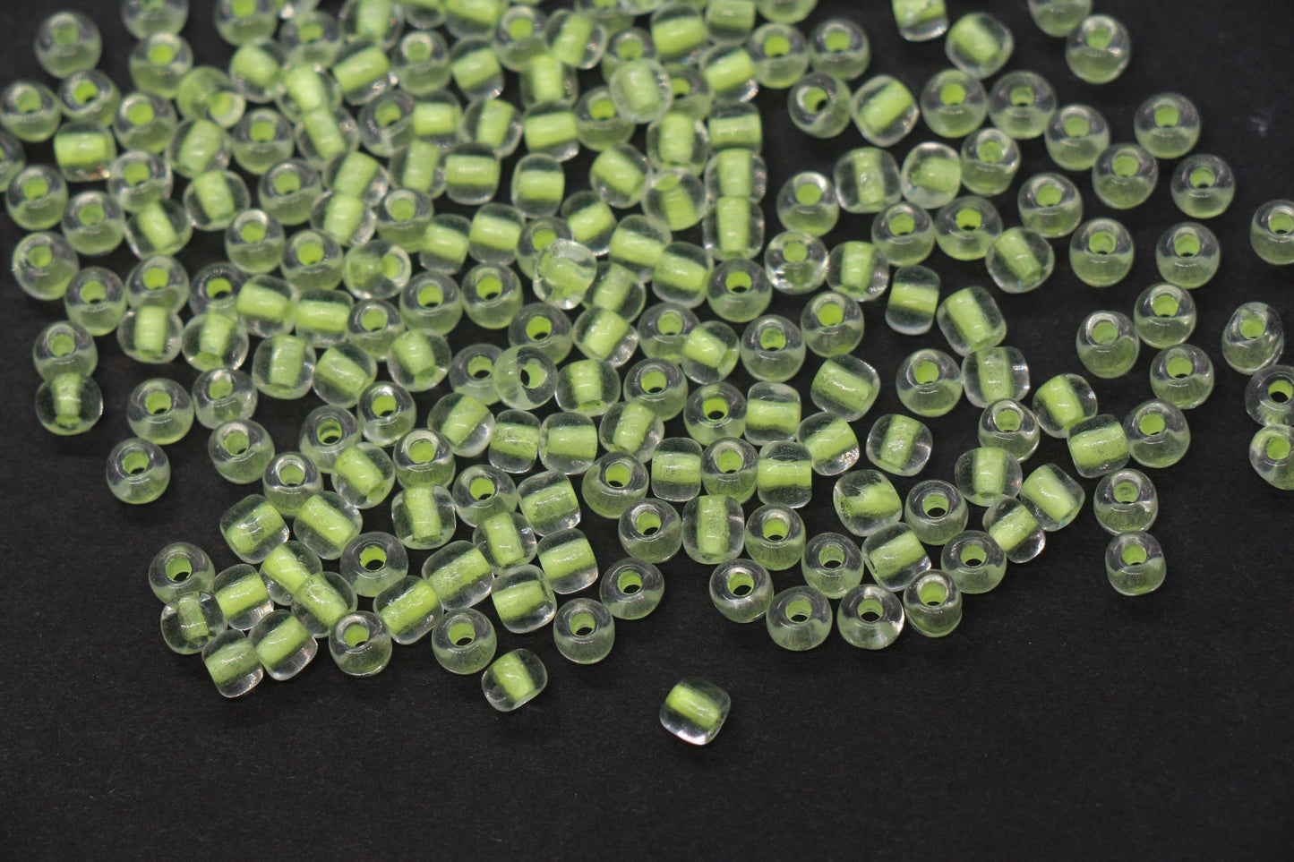 4mm Glow in the Dark Glass Seed Beads, Transparent Yellow Lined Rocailles, Luminous Beading Supplies #1139
