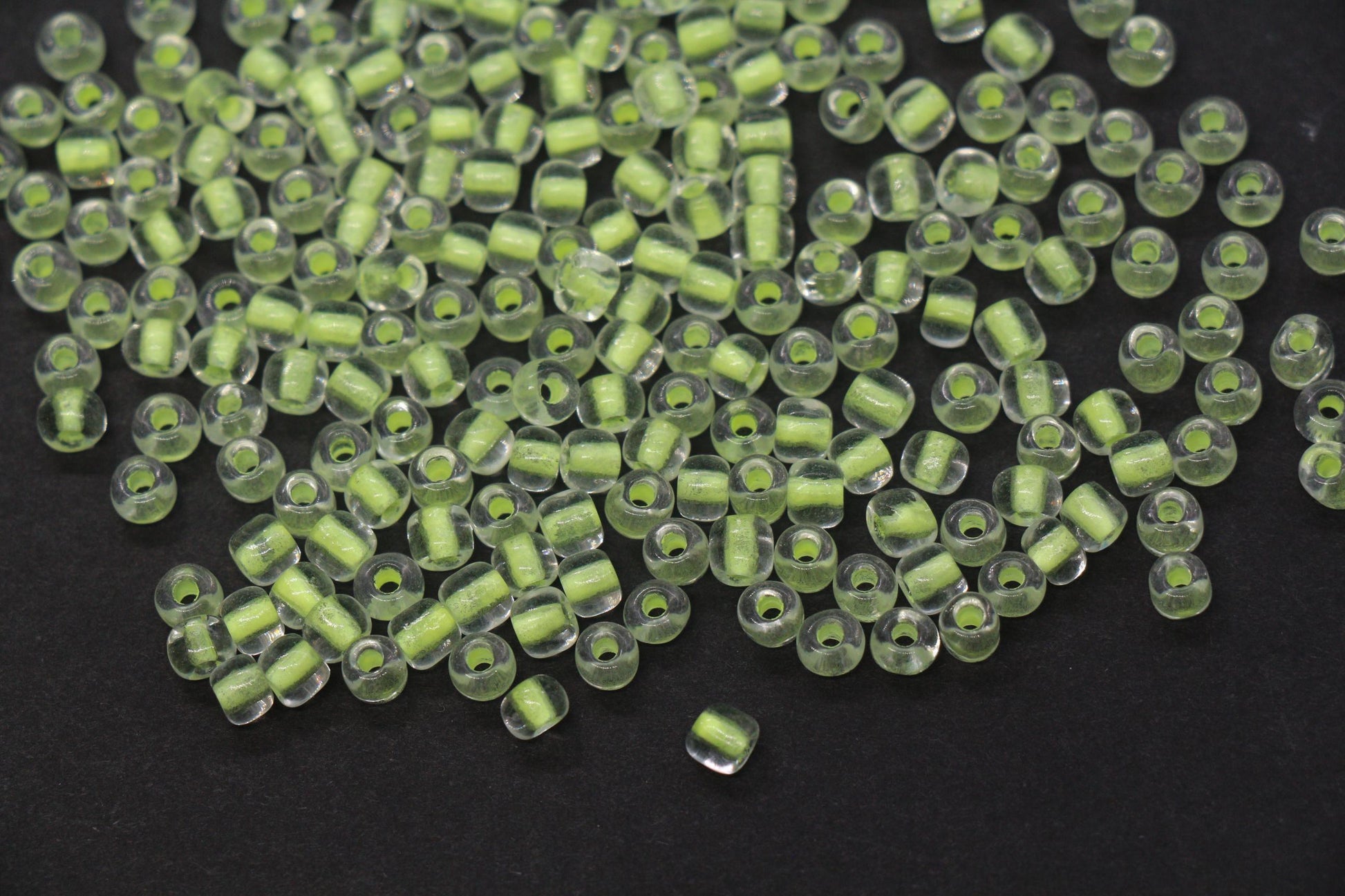 4mm Glow in the Dark Glass Seed Beads, Transparent Yellow Lined Rocailles, Luminous Beading Supplies #1139