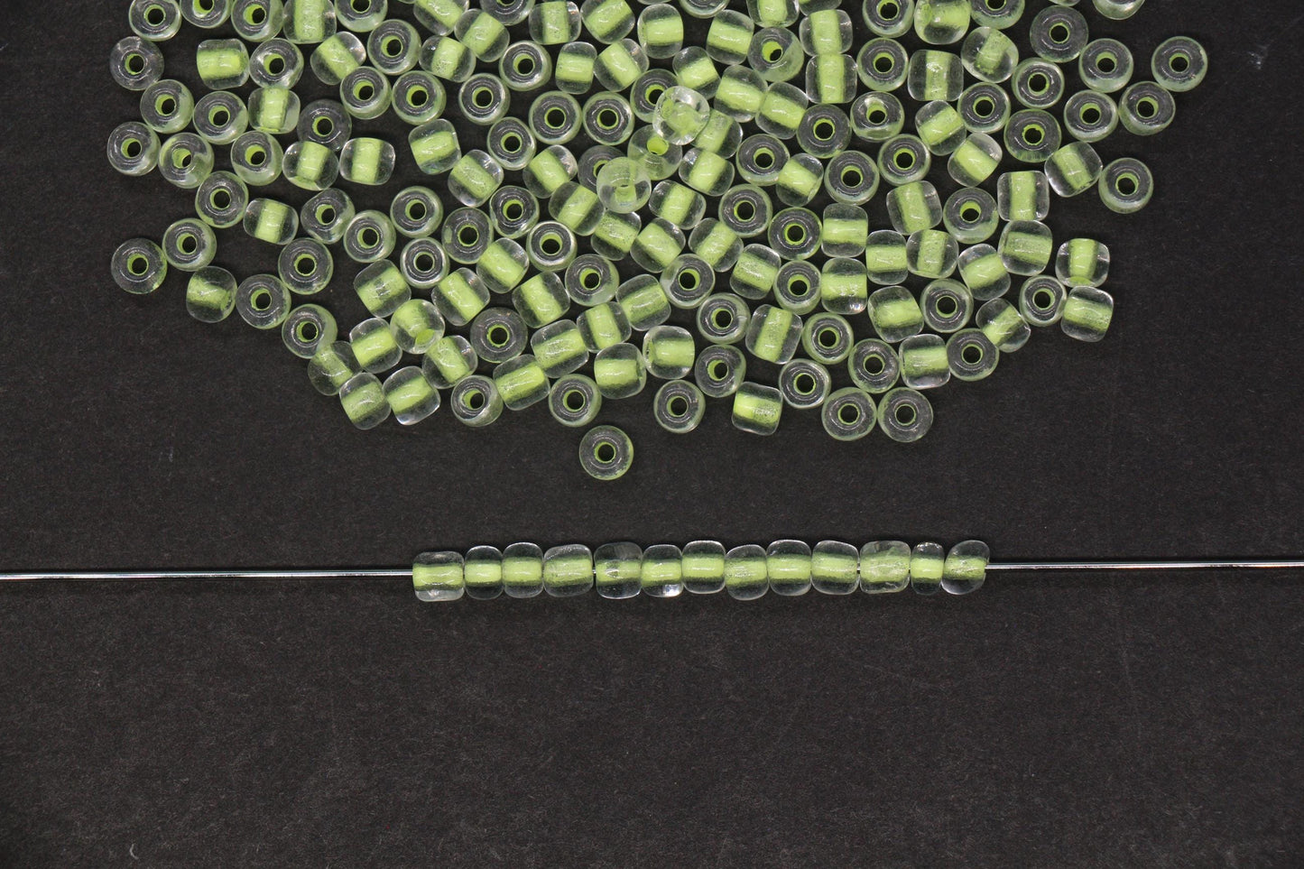 4mm Glow in the Dark Glass Seed Beads, Transparent Yellow Lined Rocailles, Luminous Beading Supplies #1139