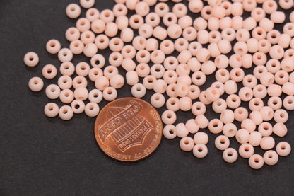 4mm Matte Soft Peach Glass Seed Beads, Frosted Peach Rocailles Beads, 6/0 Round Seed Beads, Beads for Jewelry Making #1157
