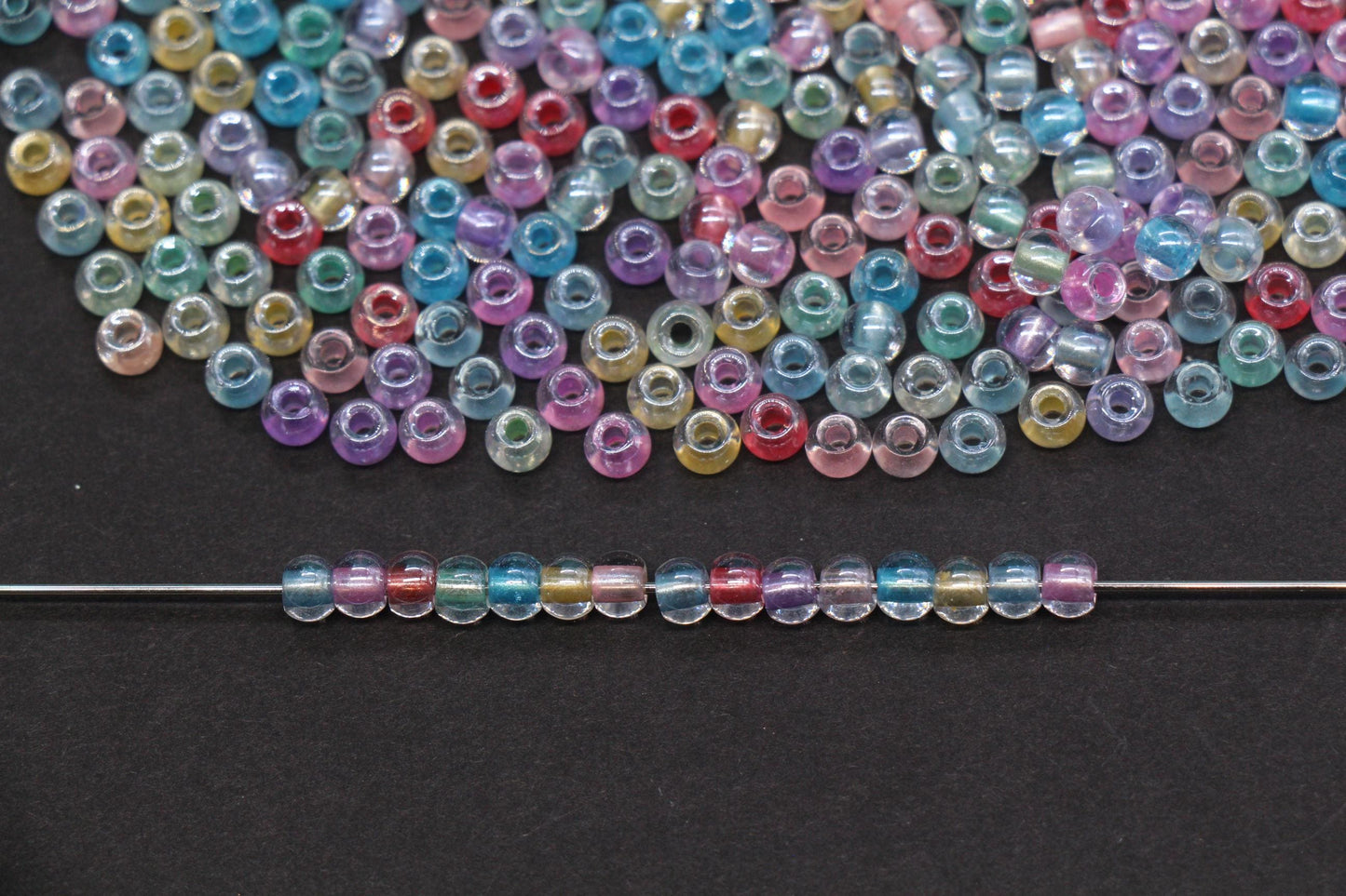 4mm Mixed Color Lined Glass Seed Beads, Glossy Transparent Rainbow Rocailles Beads for Jewelry Making #1153