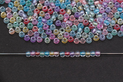 4mm Mixed Color Lined Glass Seed Beads, Glossy Transparent Rainbow Rocailles Beads for Jewelry Making #1153
