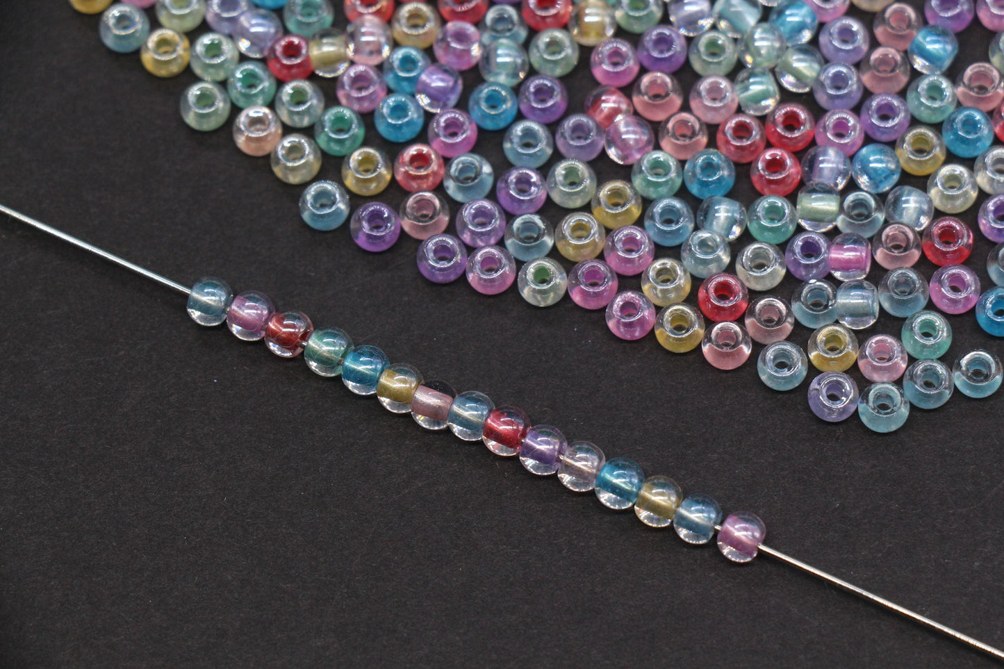 4mm Mixed Color Lined Glass Seed Beads, Glossy Transparent Rainbow Rocailles Beads for Jewelry Making #1153